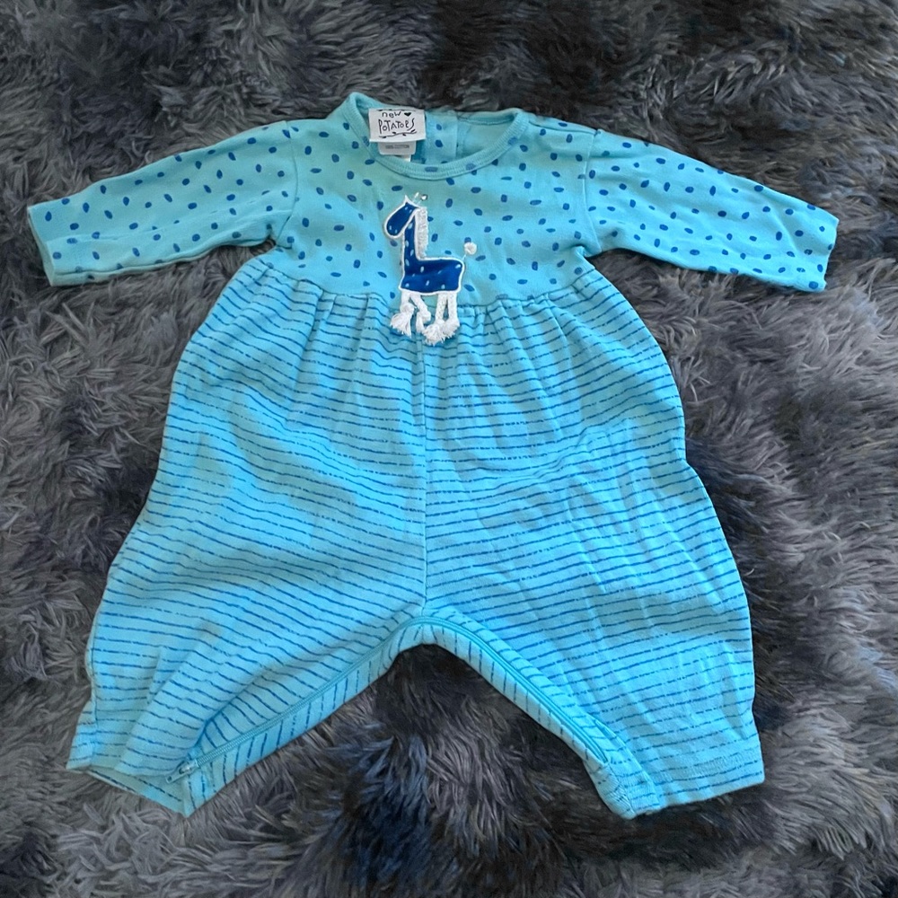 teal striped and spotted giraffe onesie